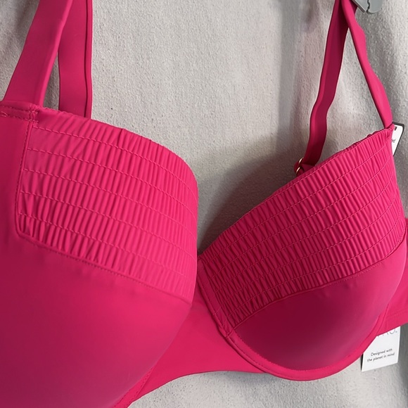 Summer Fuchsia/Hot Pink Smocked Bikini Swim Top -3X (24W-26W)-NWT- Time and Tru - Picture 6 of 16